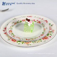 Gold Rim Floral Hotel Restaurant Platos Cerámicos Personalizados Usados ​​Fine Bone China